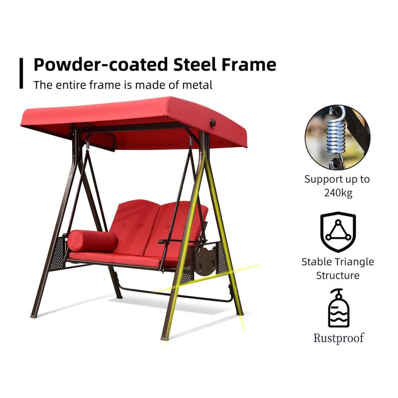PURPLE LEAF Deluxe Outdoor Patio Porch Swing with Weather Resistant Steel Frame, Cushions and Pillow Included