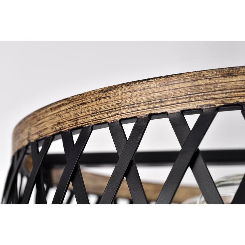 Matte Black 4-Light Metal Geometric Drum Shade Chandelier