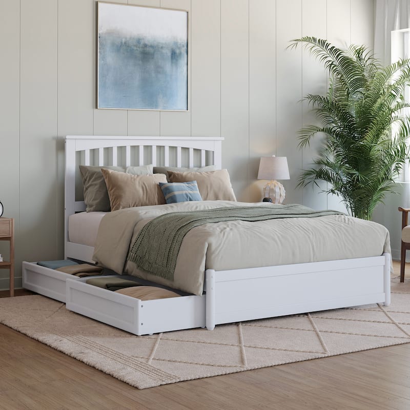 Everett Platform Bed with Panel Footboard and Storage Drawers - White - Full