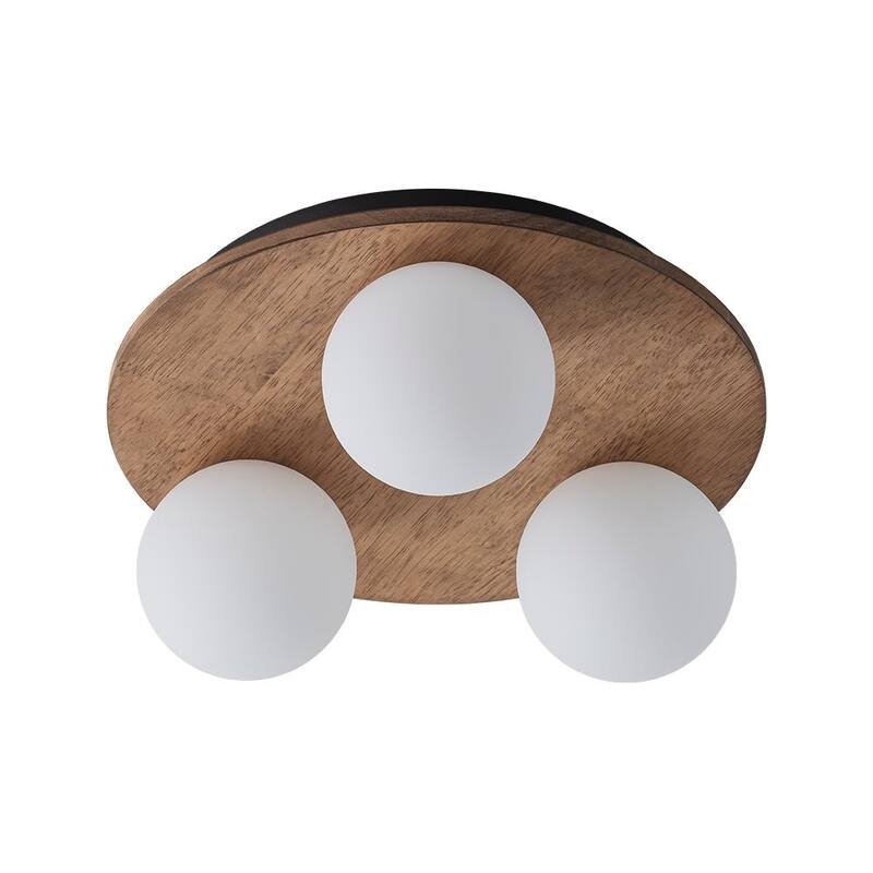 Italy Vintage Wood 3-Light Glass Globe Semi Flush Mount