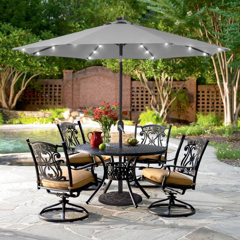 LIVOOSUN 9Ft Patio LED Market Umbrella Outdoor Table Steel Umbrella - Grey