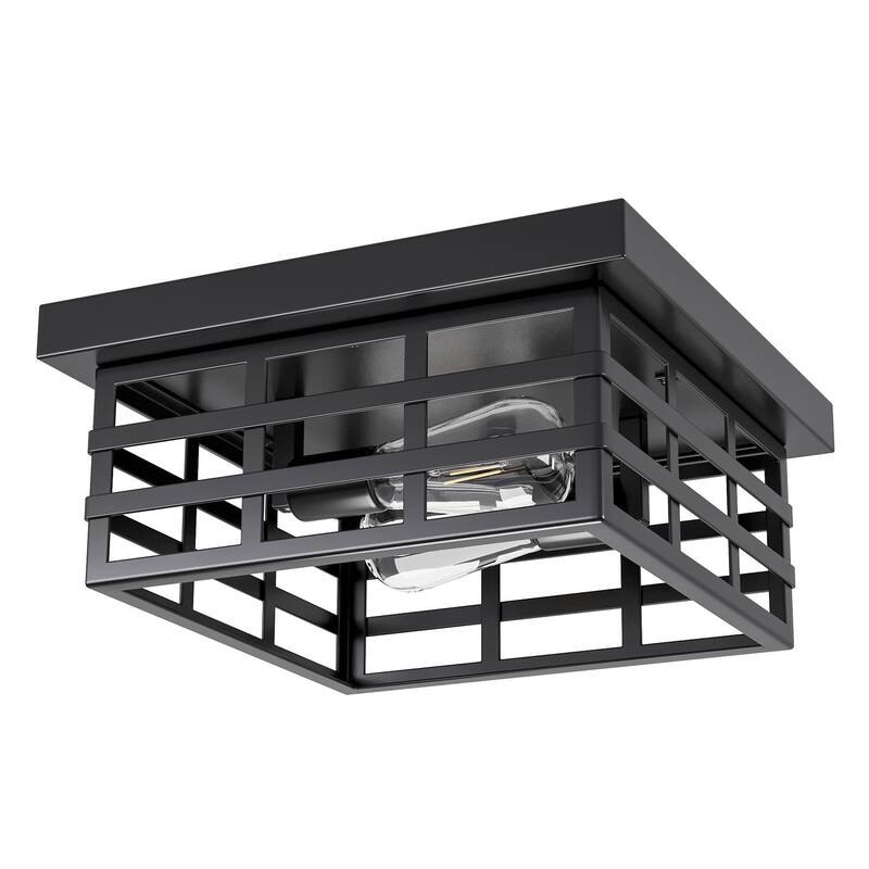 Farmhouse 2-Light Matte Black Square Flush Mount Ceiling Light Fixture