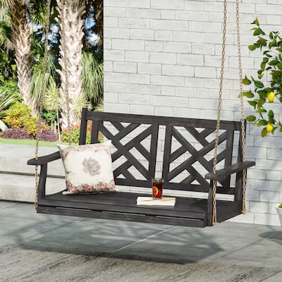 Alejandro Acacia Wood Porch Swing - 49" Dark Grey Outdoor Swing with 800lb Capacity