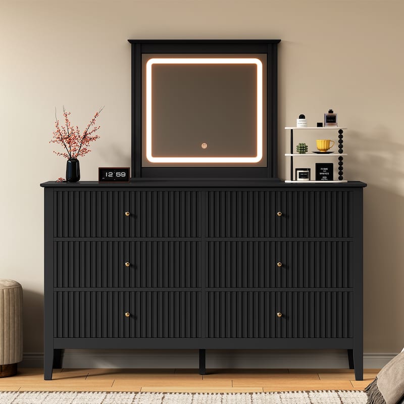 6 Drawer Dresser with Lighted Mirror - Black