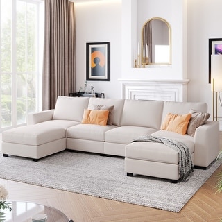 Modern U Shaped Modular Sectional Sofa Chaise with Removable Ottomans ...