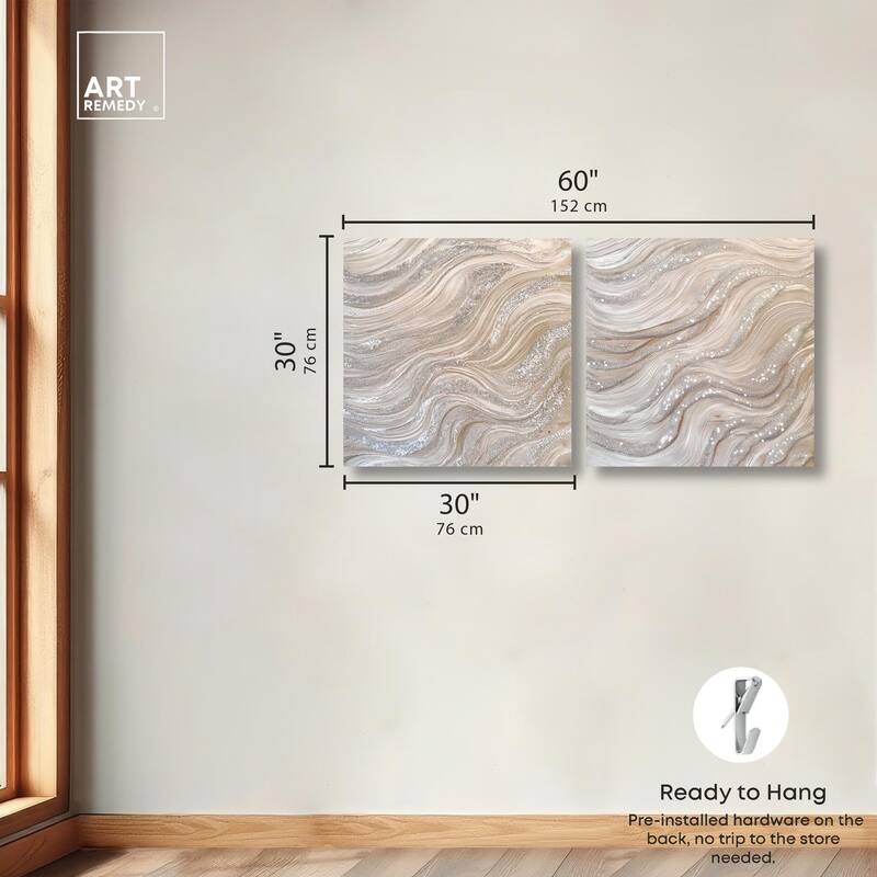 Silver Waves Set Canvas Set of 2 by Art Remedy, Gallery Wrapped