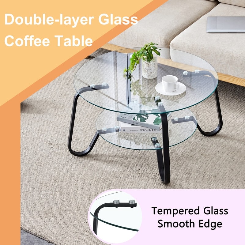 Vintage Minimalist Metal & Glass Coffee Table - 31.5" Square, Double Layer Tempered Glass
