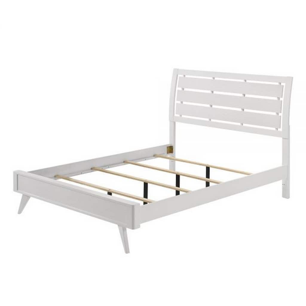 Siam Queen Size Bed, Classic White, Rubberwood, Slatted Panel Headboard