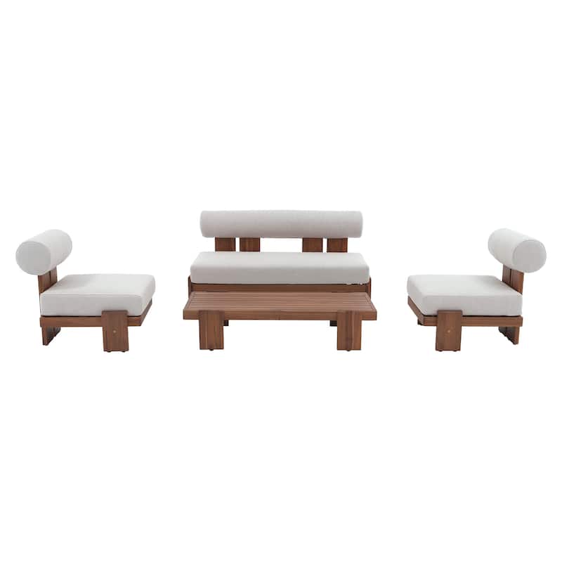 Modern Wooden Outdoor Sofa Set with Cushions