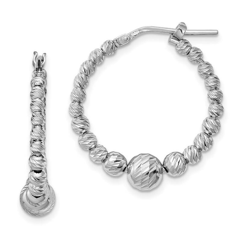 Curata 925 Sterling Silver 27x6mm Graduating Textured Beads Hoop Earrings
