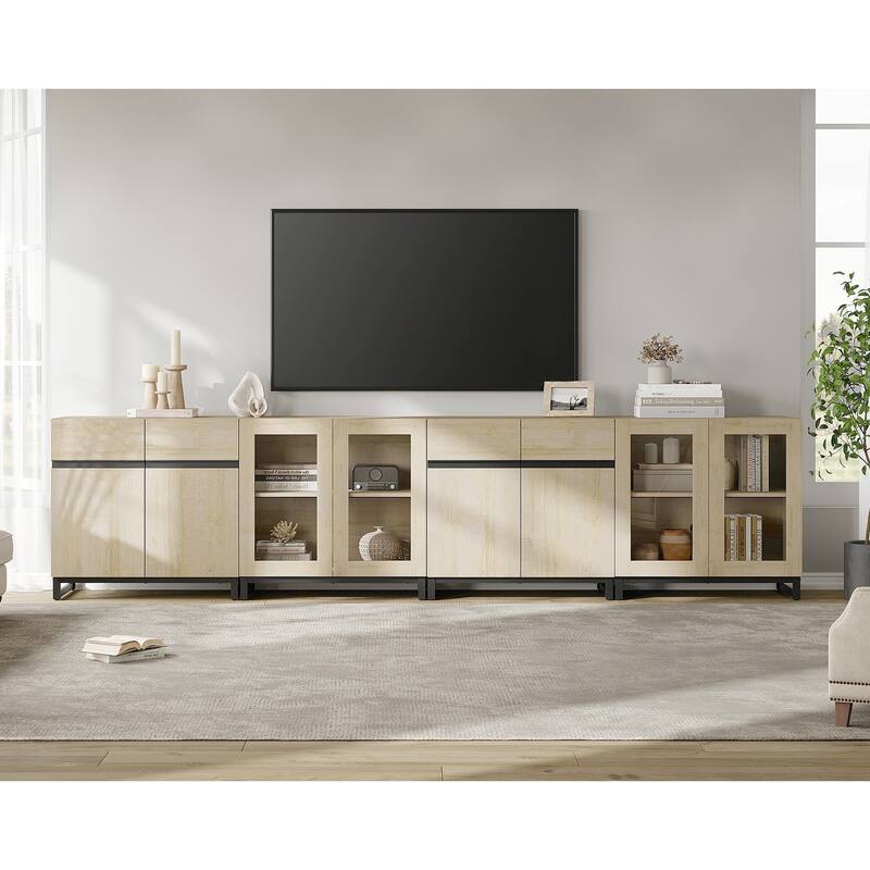 4 in 1 TV Stand for 120" TVs, Modern Entertainment Center with Glass Doors & Metal Legs