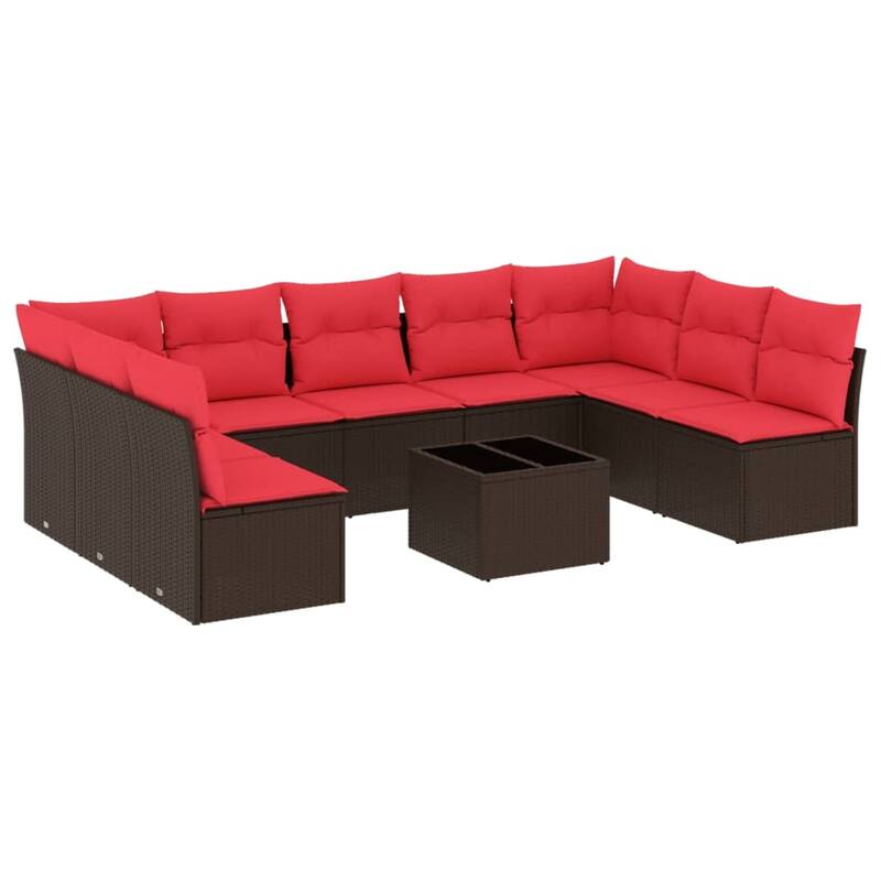 vidaXL 9/10 Piece Patio Sofa Set with Cushions Brown/Gray Poly Rattan - 21.7 x 24.4 x 27.2