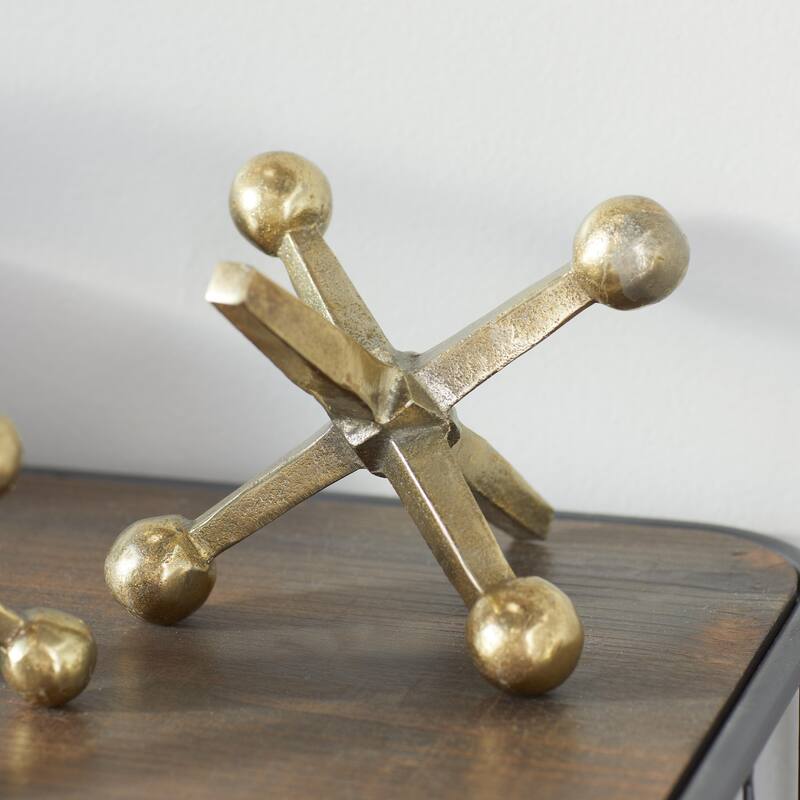 Aluminum Metal Jack Decorative Sculpture - Set of 2 Gold or Silver - Roche River Decor