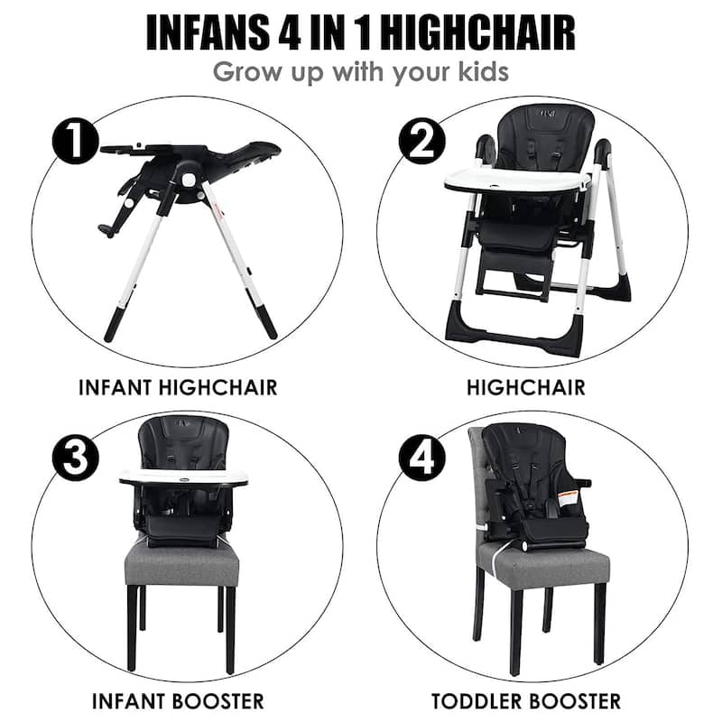 4 in 1 High Chair-Booster Seat with Adjustable Height and Recline - 21 x 28 x 41 inch (MAX)