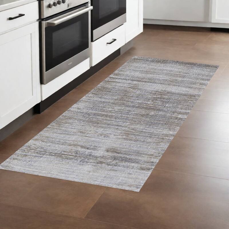 Wumih Power Loomed Abstract Modern Area Rug By HomeRoots - 96' X '36' X '0.28 - 96' X '36' X '0.28 - Ivory Taupe and Silver - Runner