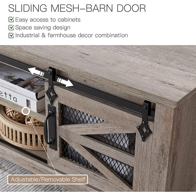 Farmhouse Coffee Table with Storage & Sliding Doors, Cocktail Table