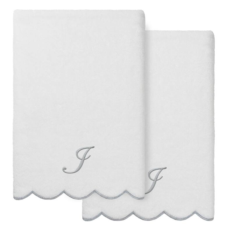 Authentic Hotel and Spa 100% Turkish Cotton Grey ADORNIA Scallop Personalized 2 Piece Bath Towel Set - 2 Bath Towels - I