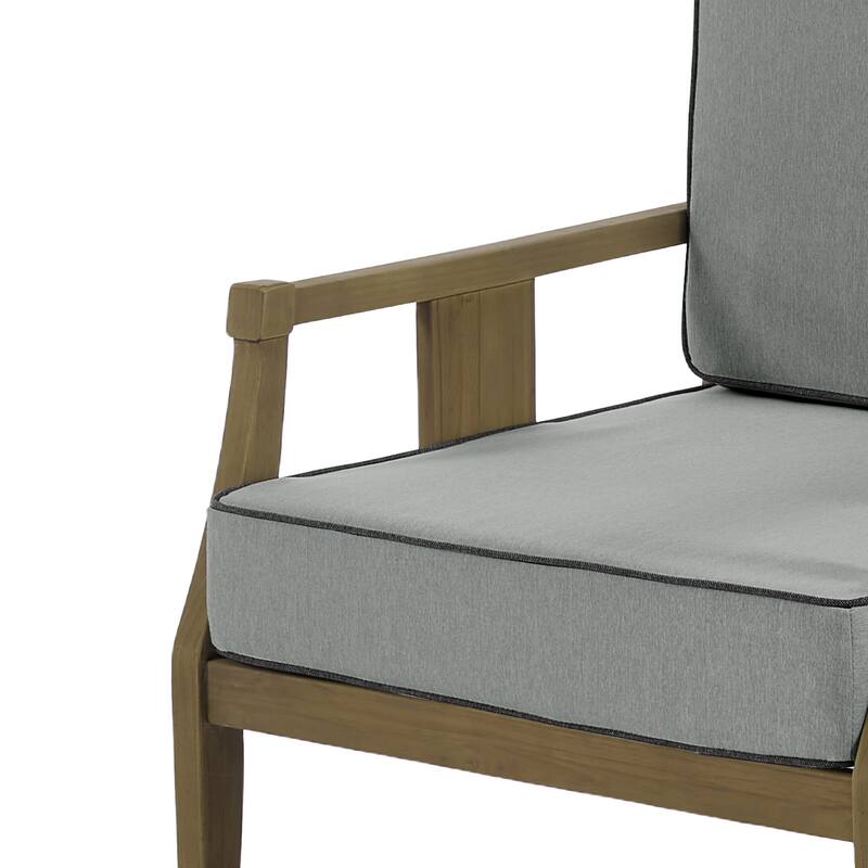 Set of 2 Outdoor Teak Wood Armchairs with Cushions, Patio Club Chairs