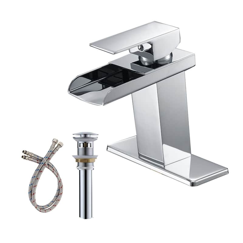 Waterfall Single Hole Chrome Bathroom Faucet with Drain Assembly