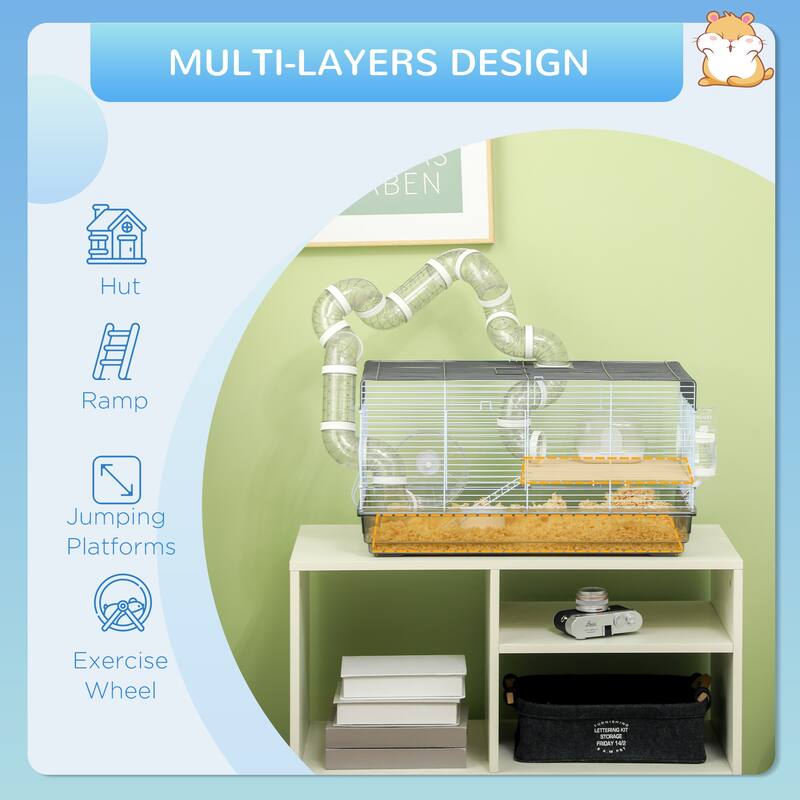 Hamster Cage with Tubes, Running Wheel, Ramp and Play Hut - 22.8" L x 12.6" W x 12.2" H