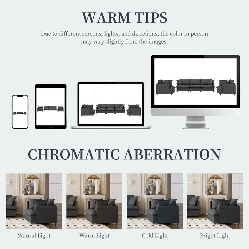 Chenille Sectional Sofa,Modular Cloud Sleeper Couch Set with Pillows