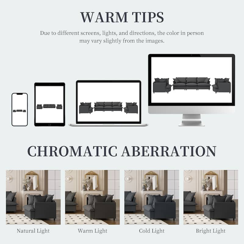 Modular Chenille Sectional Couch, Upholstered Sofa & 2 Armchairs