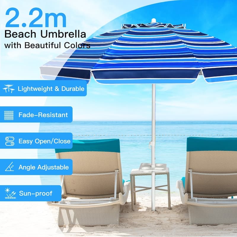 7.2 FT Portable Beach Umbrella with Sand Anchor and Tilt for Outdoor Use