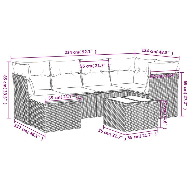 vidaXL Garden Sofa Set Brown PE rattan, powder-coated steel, tempered glass - 27.2 x 24.4 x 93.3