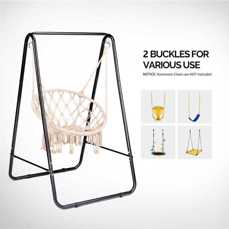 Black Hammock Chair Stand with Double-Hook and Heavy-Duty Steel A-Frame for Indoor Outdoor Setup - 40.2” x 36.2” x 59.1”