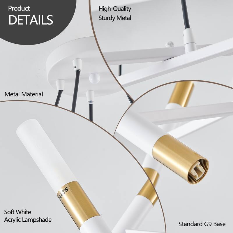 41" Modern Chandelier Light Fixture, with Frosted Tubes, Adjustable Height Pendant Light for Dining Room, Living Room