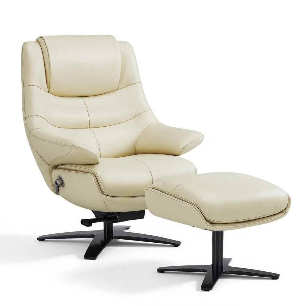 Genuine Leather Recliner Chair with Ottoman, 360°Swivel Recliner with Adjustable Backrest, Accent Chair