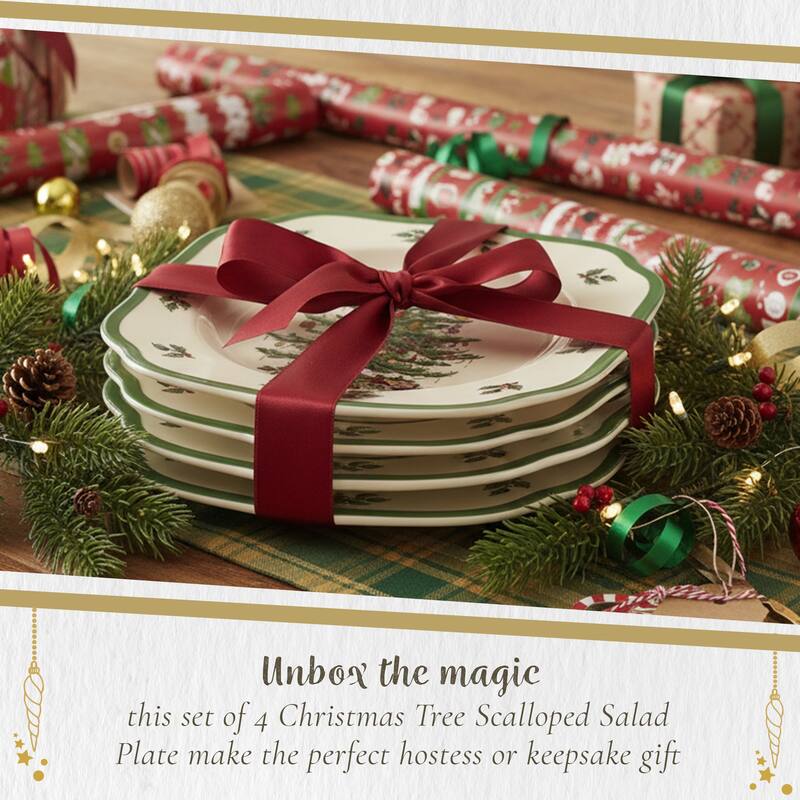Spode Christmas Tree Scalloped Set of 4 Salad Plates