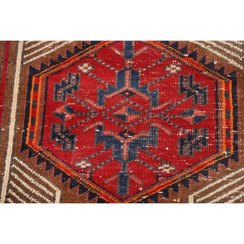 Tribal Ardebil Persian Vintage Runner Rug Hand-Knotted Wool Carpet - 3'4"x 11'1"