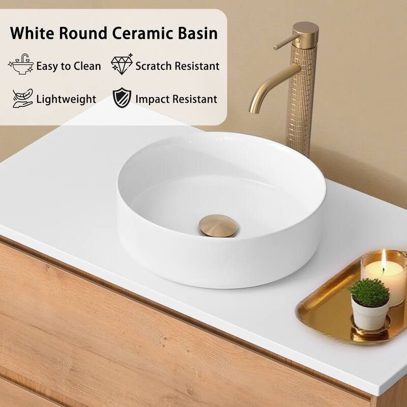 Sylphar 36 inch Toffee Oak Floating Bathroom Vanity with White Quartz Top