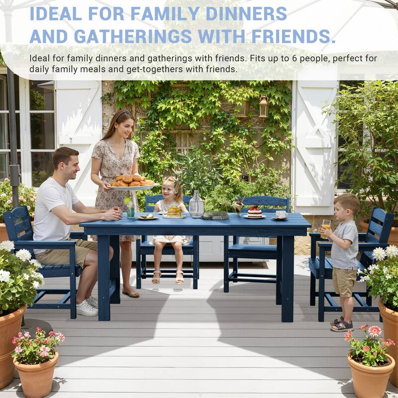 7-Piece HDPE Outdoor Dining Table Sets with Umbrella Hole - 1-Table 6-Chairs