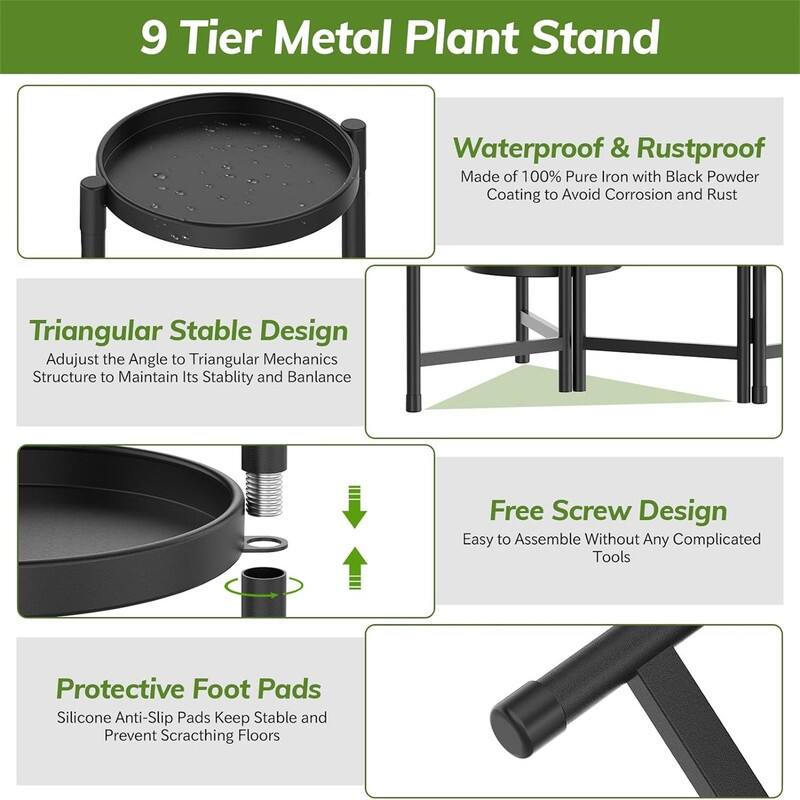 9 Tier Metal Plant Stand Indoor Outdoor - 37.7 x 9.4 x 32.3