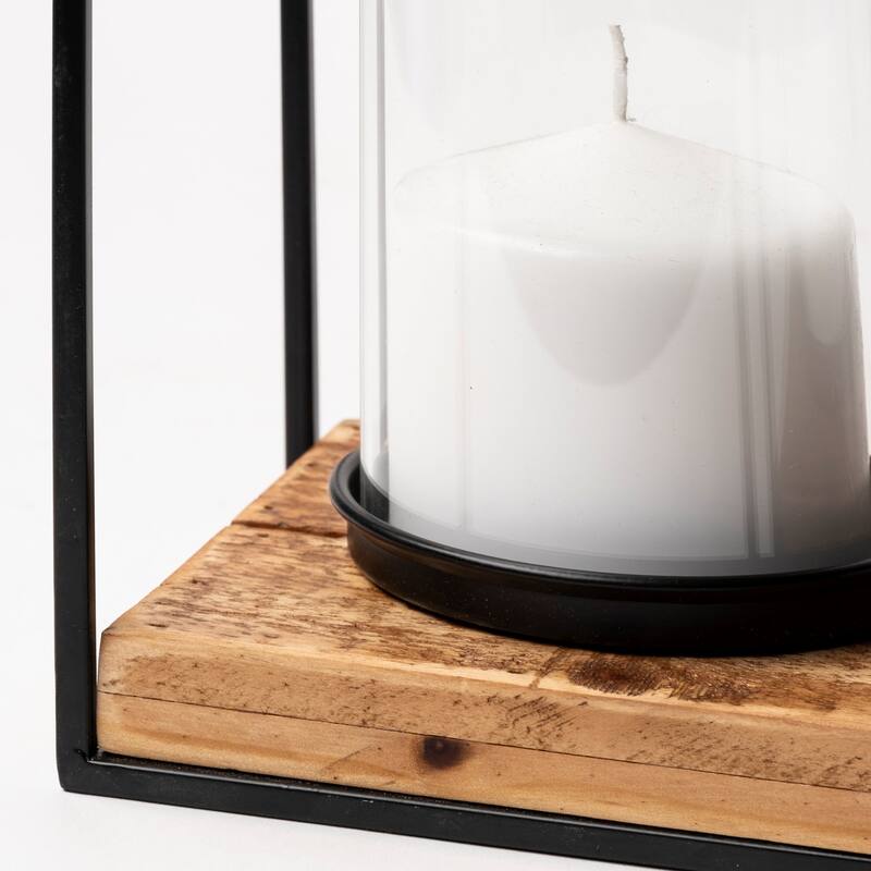 Leopold Set of Two Black Metal Wooden Base Table Candle Holders - 8.0L x 5.9W x 11.8H