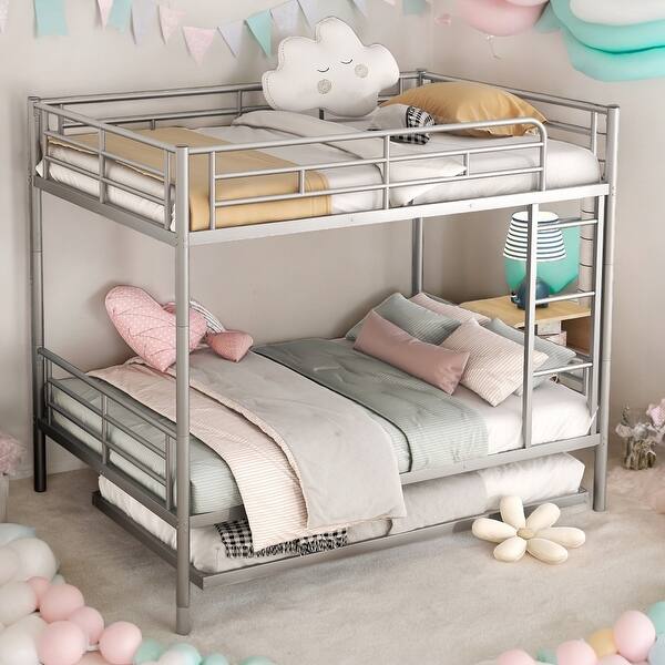 slide 2 of 13, Full Over Full Metal Bunk Bed with Trundle, Trundle Bed, Silver Silver