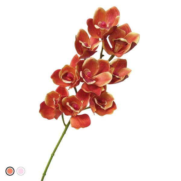 TWO 33" Cymbidium Orchid Silk Flower Artificial Plant L TWO 33" Cymbidium Orchid Silk Flower Artificial Plant L