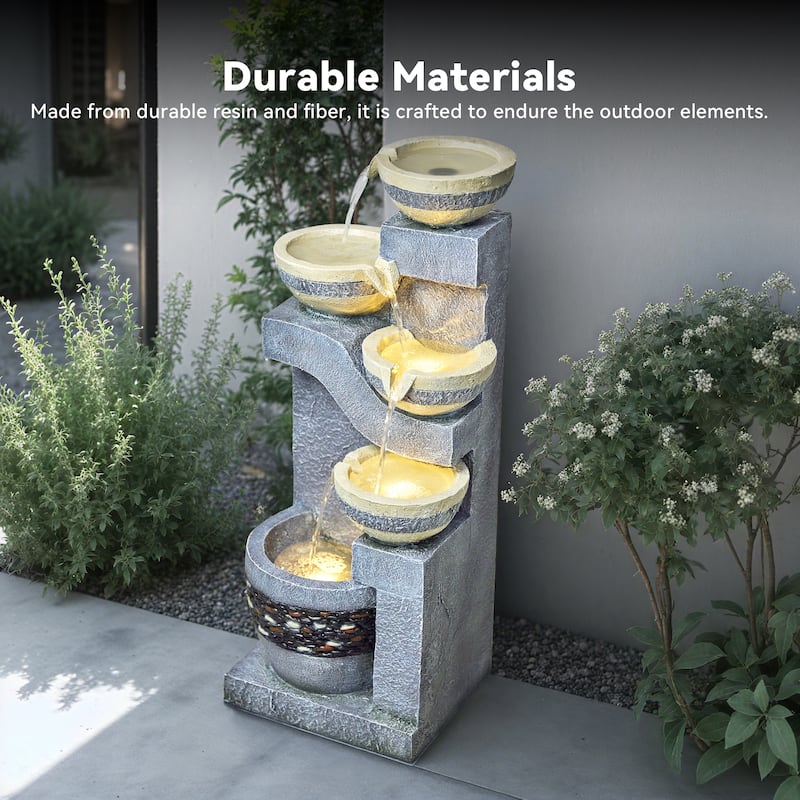 Stone-Texture Weather Resistant Garden Polyresin 3-Tier Cascading Waterfall Fountain