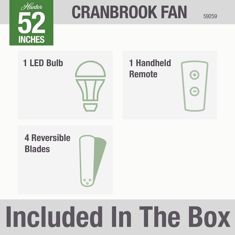 Hunter 52" Cranbrook Ceiling Fan with LED Light Kit and Remote - Mid-Century Modern, Low-Profile
