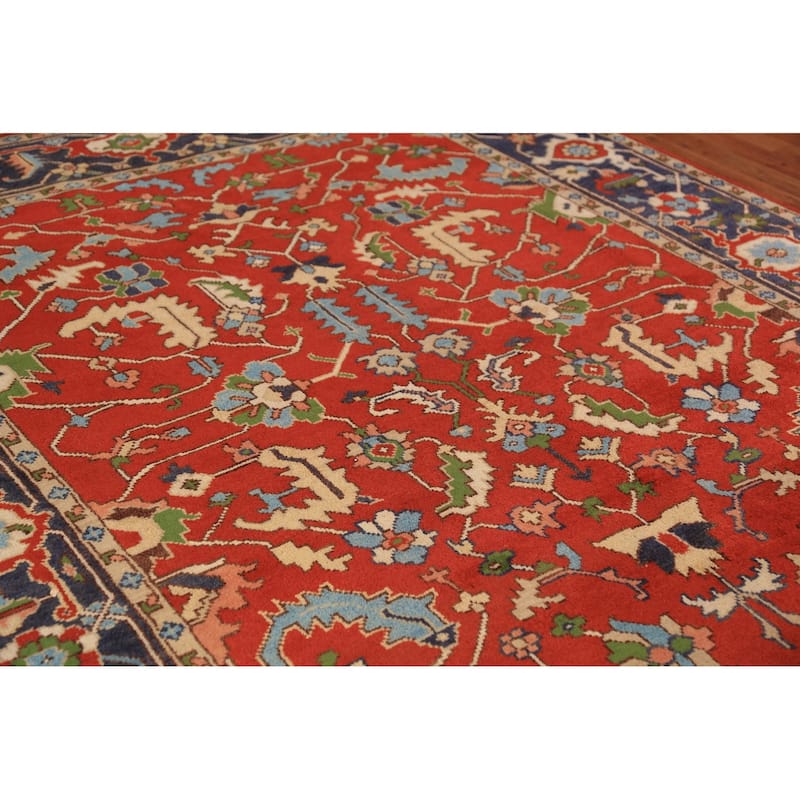 All-Over Floral Heriz Serapi Indian Area Rug Hand-Knotted Wool Carpet - 7'6"x 9'9"
