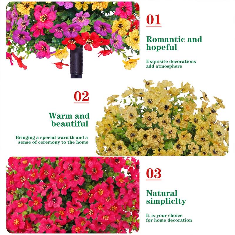 2FT Artificial Trees With Ground Spike 2 Pack, Weather-Resistant Faux Shrubs Bushes Potted Plants With Flowers Outdoor