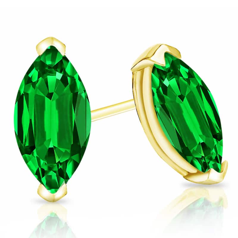 Auriya 14k Gold Lab Grown Gemstone Green Emerald Stud Earrings Marquise 0.25 to 5.00 ct. tw. V-End Prong Push-Back
