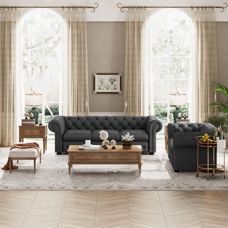 Corvus Aleksis 2-piece Tufted Rolled Arm Chesterfield Sofa and Loveseat Set