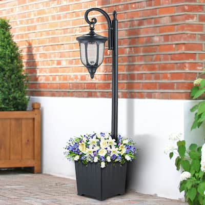 C Cattleya Integrated LED Solar Outdoor Post Light with Planter