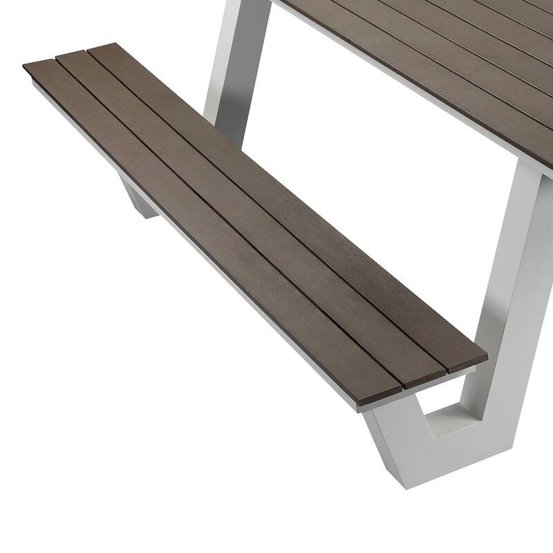 Limo 86 Inch Picnic Table, Smooth Gray Polyresin Slats, Aluminum Frame