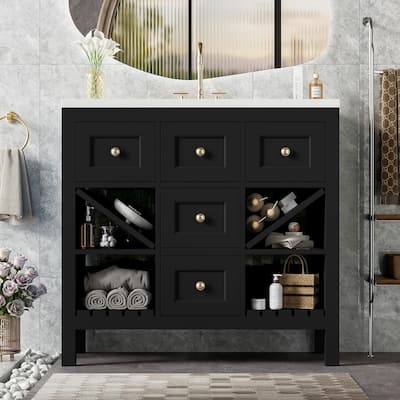 36" Freestanding Bathroom Vanity Set with Integrated Resin Sink - 36" x 18" x 34"