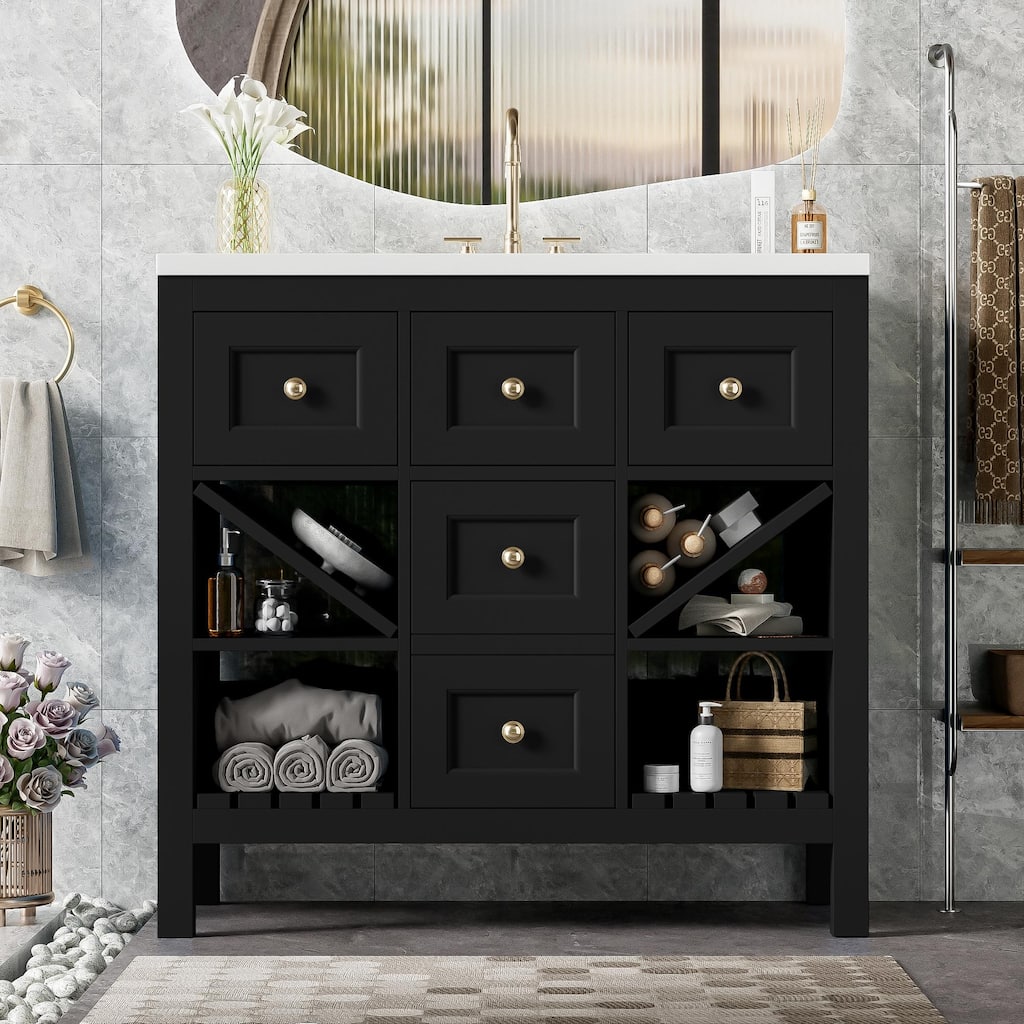36" Freestanding Bathroom Vanity Set with Integrated Resin Sink - 36" x 18" x 34"