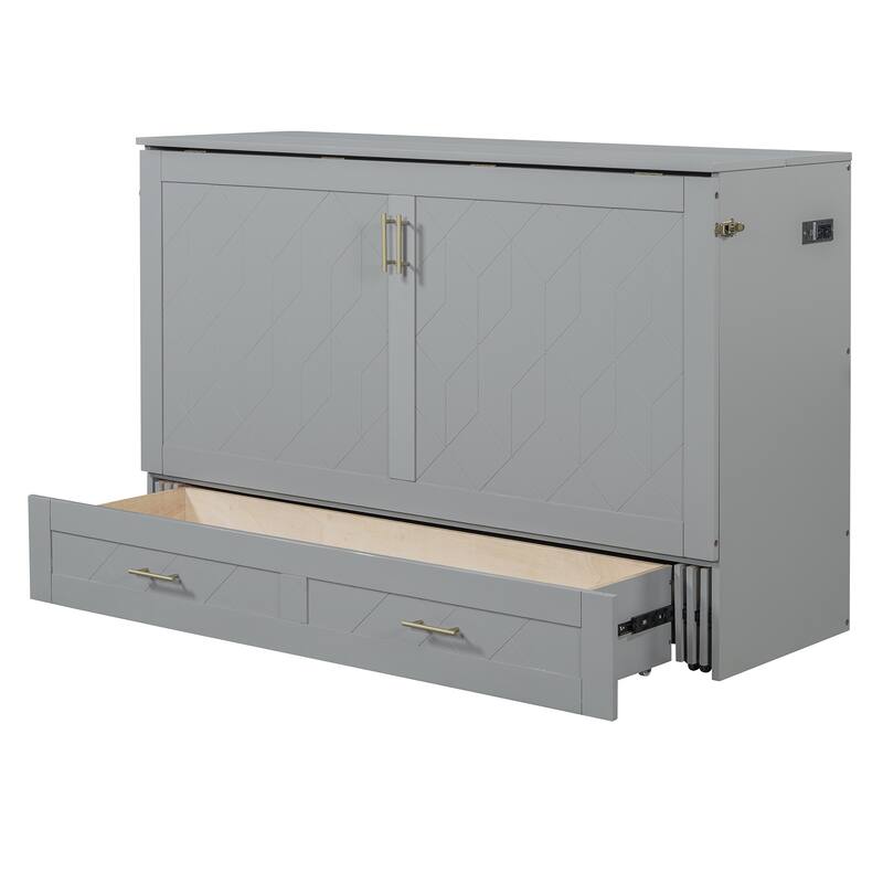 Queen Size Wooden Loft Bed with Upholstered Storage Shelf and Desk